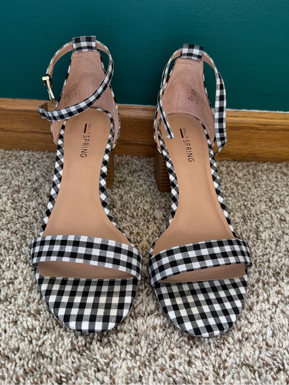 Call It Spring Black & White Gingham Block-Heel Sandals